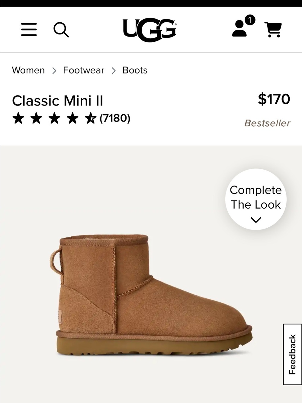 UGG Women's Classic Mini II (2) Size 8 Chestnut Shearling Boot